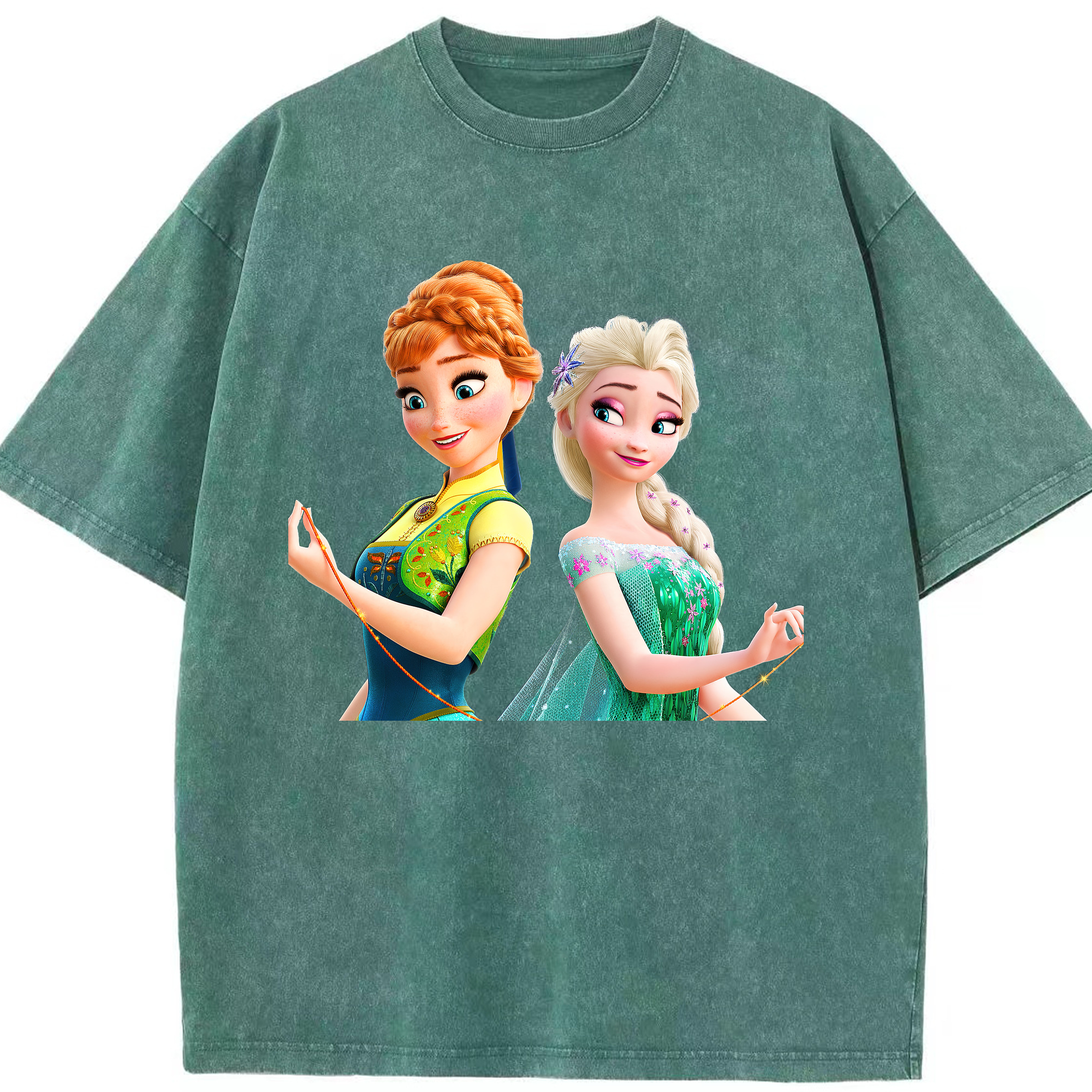 （画像用） アナと雪の女王 アンナ エルサ Frozen Anna Elsa 綿100% ヴィンテージ風 半袖Tシャツ（フロントプリント）
